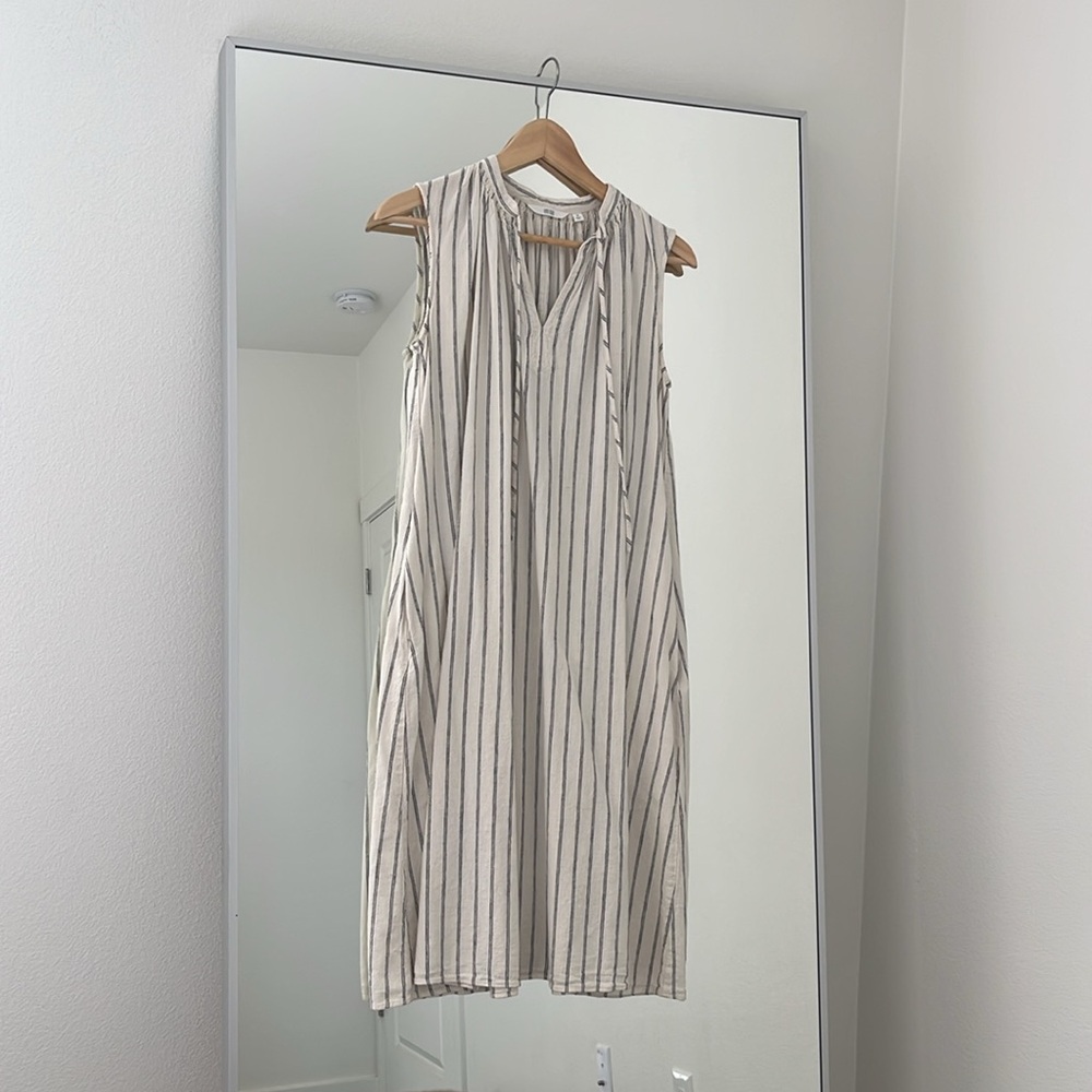 UNIQLO Linen Cotton Summer Dress in Natural / Black Stripe